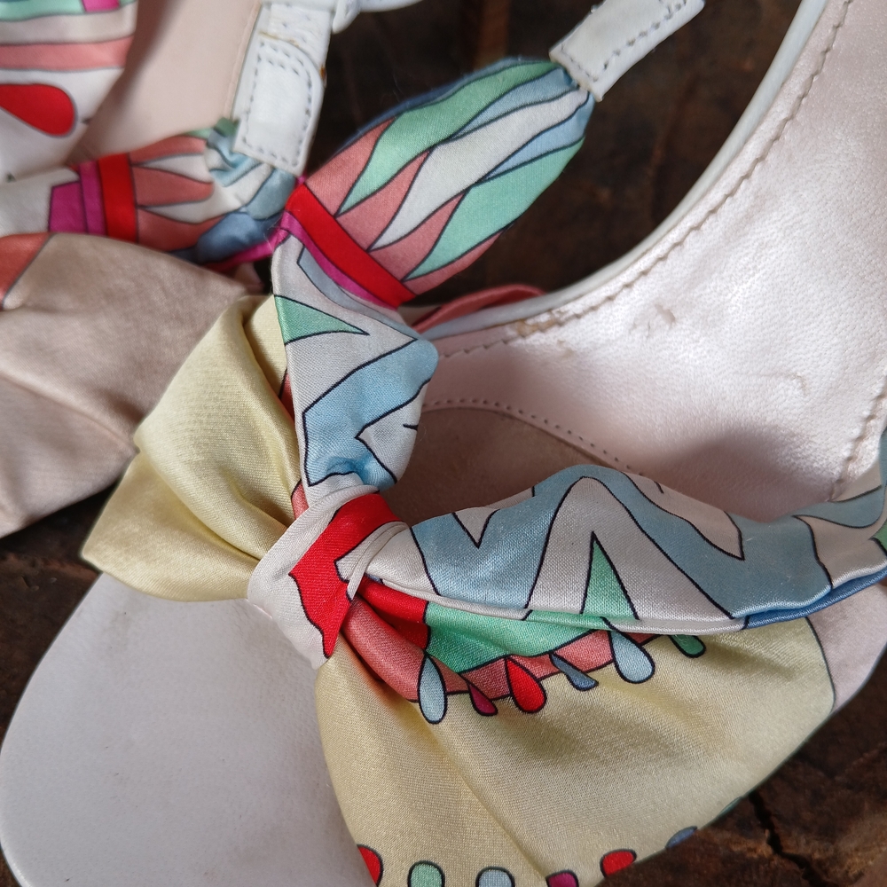 Emilio Pucci Colorful Patterned Heels SCARF BOW print Shoes 7.5 Womens Y2k - Picture 5 of 13